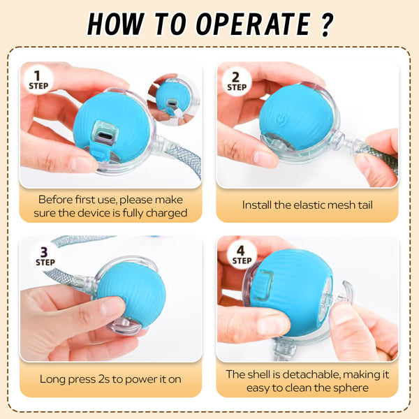 Interactive Cat Toys Ball For Indoor Cats, Cat&Dog Toy, Agile Moving Cat Ball With ElasticMesh Tail,Interactive Cat Toy Ball, Fun Gifts For Cats And Dogs
